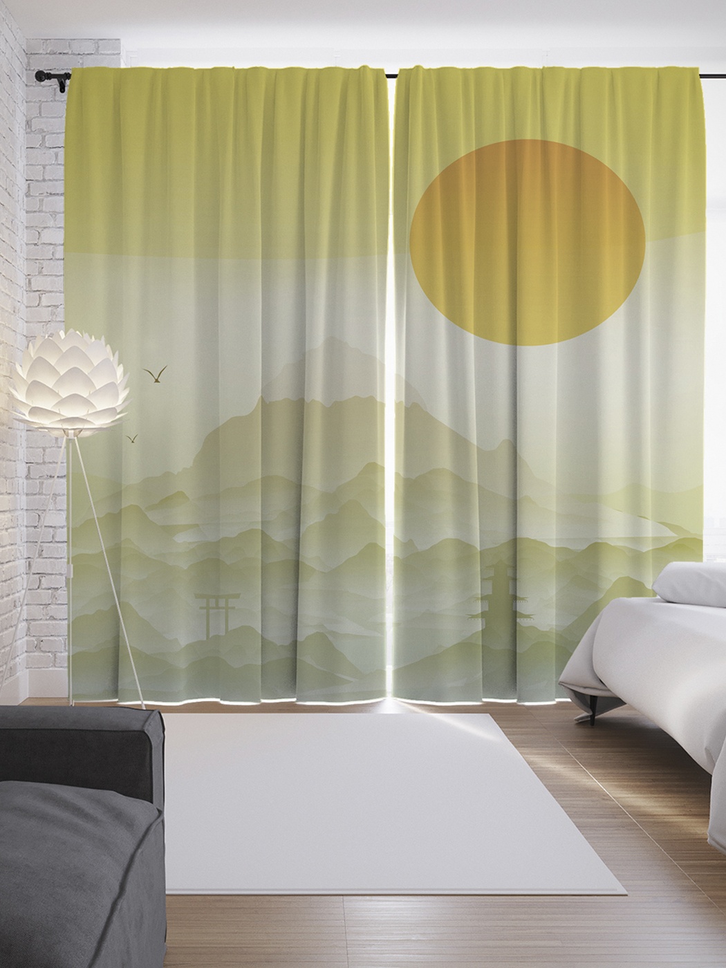 фото Шторы с фотопечатью "палящее японское солнце" из сатена, 290х265 см joyarty