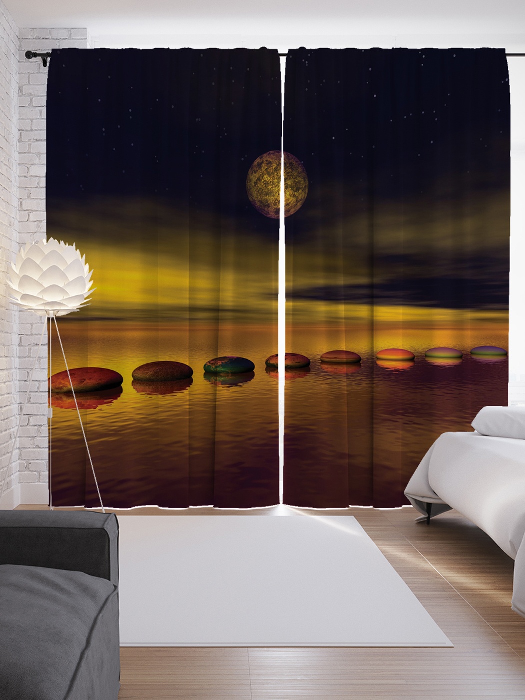 фото Шторы с фотопечатью "космическое озеро" из сатена, 290х265 см joyarty