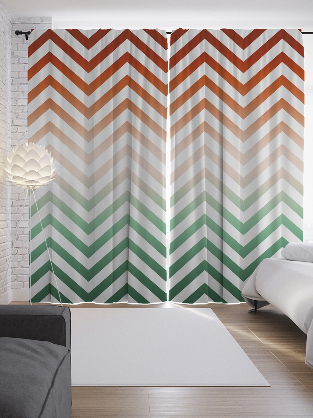 фото Шторы с фотопечатью "зигзаги с градиентом" из сатена, 290х265 см joyarty