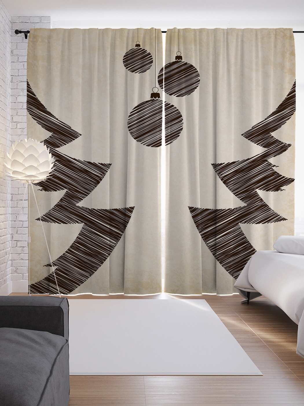 фото Шторы с фотопечатью "еловые силуэты" из сатена, 290х265 см joyarty