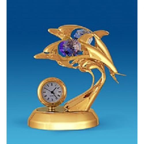 фото Фигурка декоративная crystal temptations, дельфины, 8,5 см, с часами, сиреневый