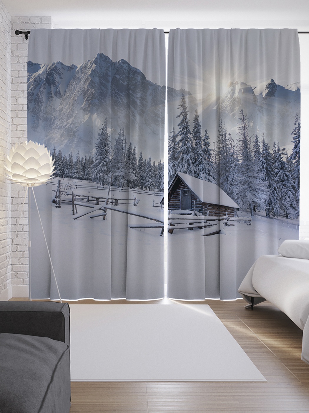 фото Шторы с фотопечатью "дом засыпало снегом" из сатена, 290х265 см joyarty