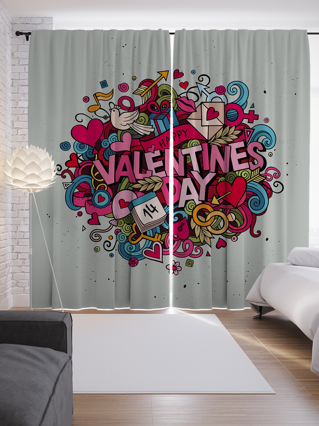 фото Шторы с фотопечатью "день валентина" из сатена, 290х265 см joyarty