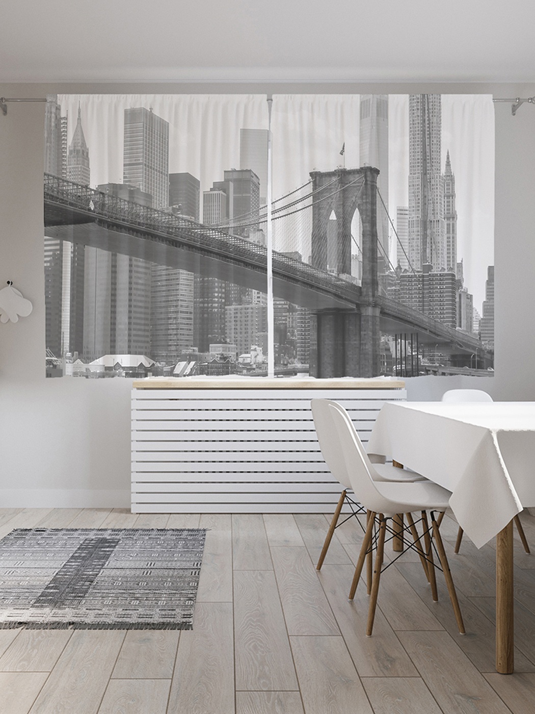 фото Шторы с фотопечатью "мост к небоскребам" из сатена, 290х180 см joyarty