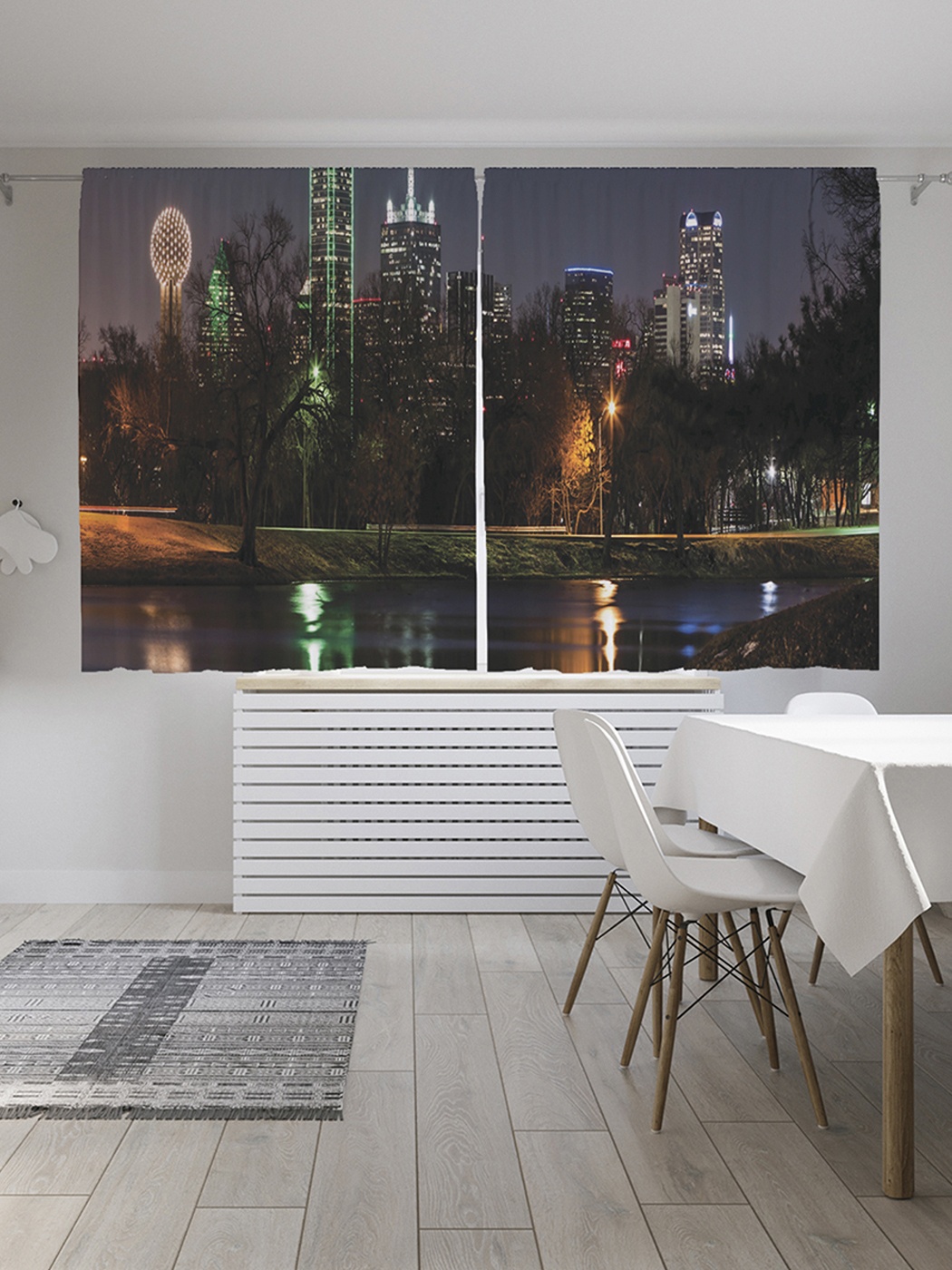 фото Шторы с фотопечатью "отражение ночного города" из сатена, 290х180 см joyarty