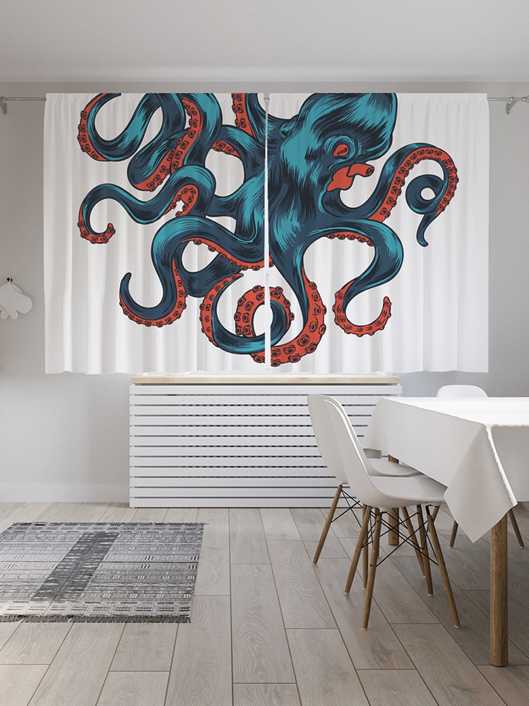 фото Шторы с фотопечатью "грозный октопус" из сатена, 290х180 см joyarty