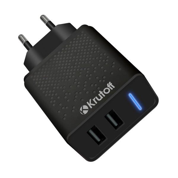 фото Сетевое зарядное устройство krutoff ch-07, 2 usb, 2,4 a, black