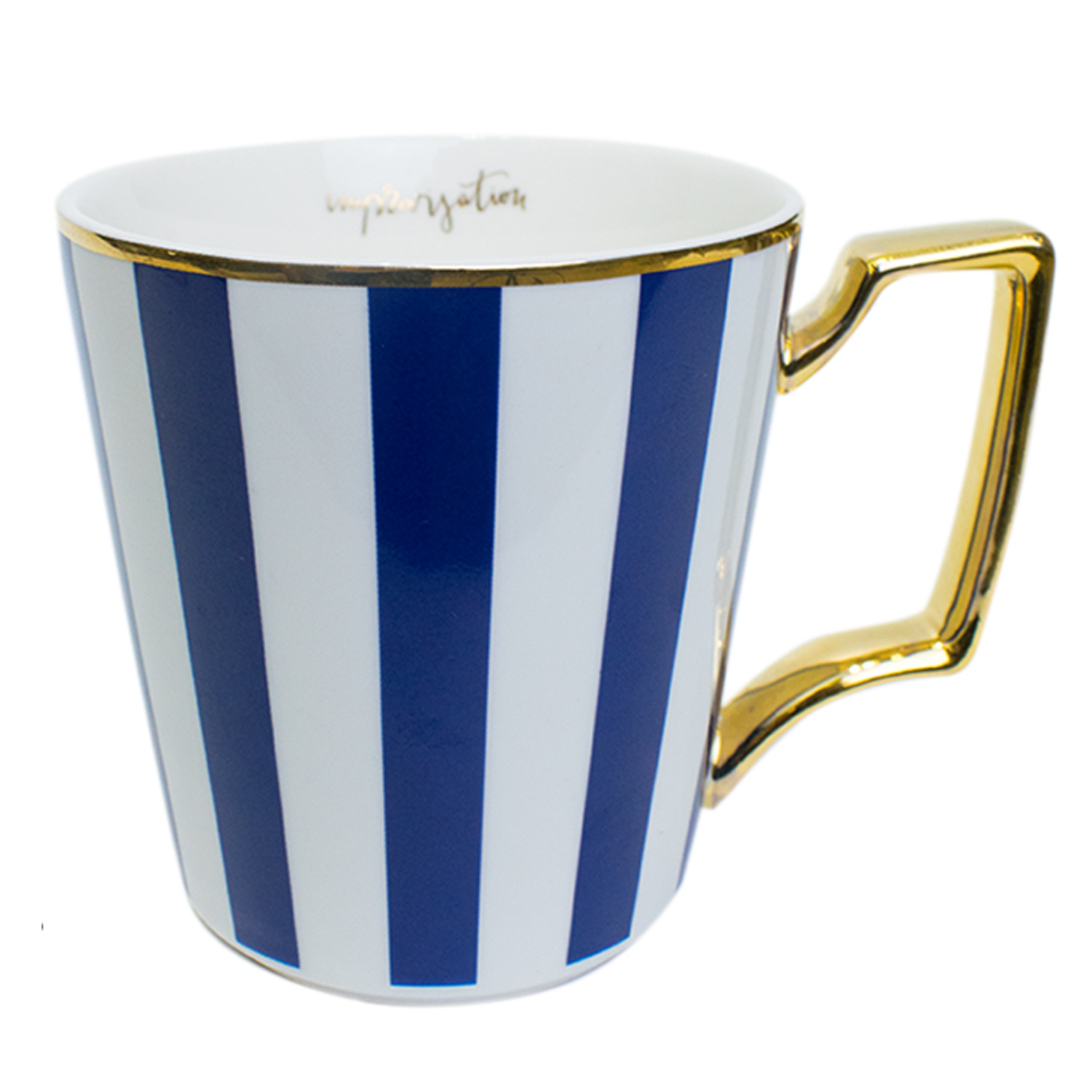 фото Кружка c синими полосами и золотистой ручкой, белая, marma mm-cup-11
