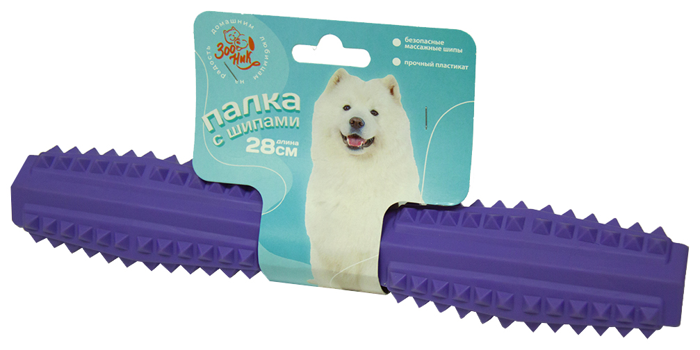 фото Апорт, жевательная игрушка для собак зооник палка литая с шипами, синий, 28 см