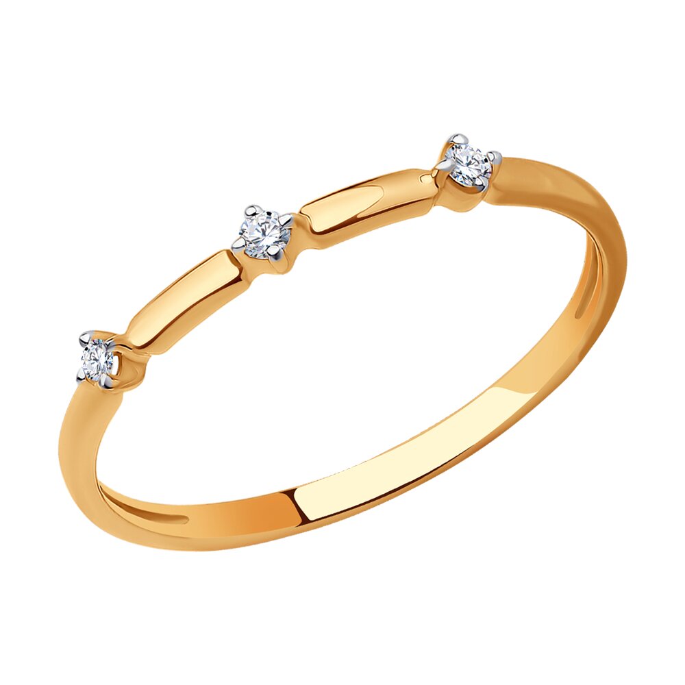 фото Кольцо из красного золота с фианитом р. 16 diamant 51-110-01577-1
