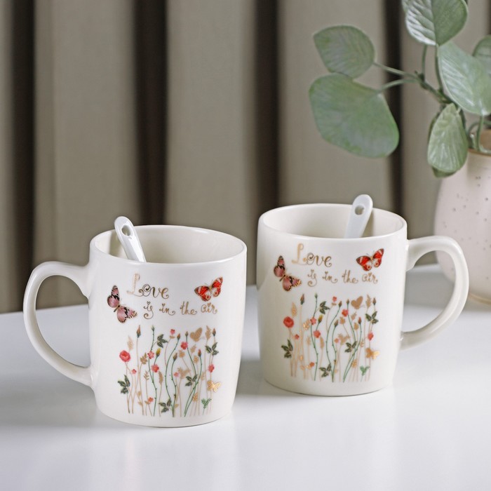 фото Набор кружек «весна», 200 мл, с ложками, 2 шт, рисунок микс nobrand