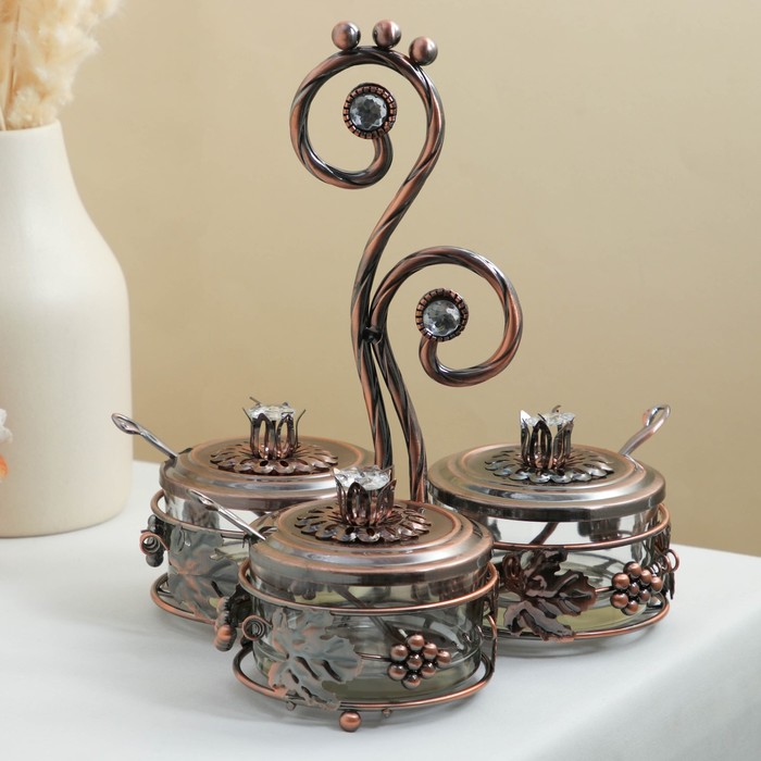 фото Набор емкостей для специй «лоза», с ложками, 21×21×24 см, 3 шт, цвет бронзовый nobrand