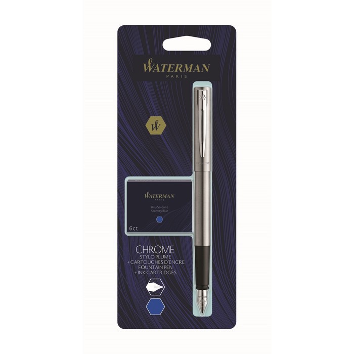Набор Waterman ALLURE CT: Ручка перьевая, 0,7 мм (F), хром корпус + 6 картр син, блистер
Набор Waterman ALLURE CT: Ручка перьевая, 0,7 мм (F), хром корпус + 6 картр син, блистер