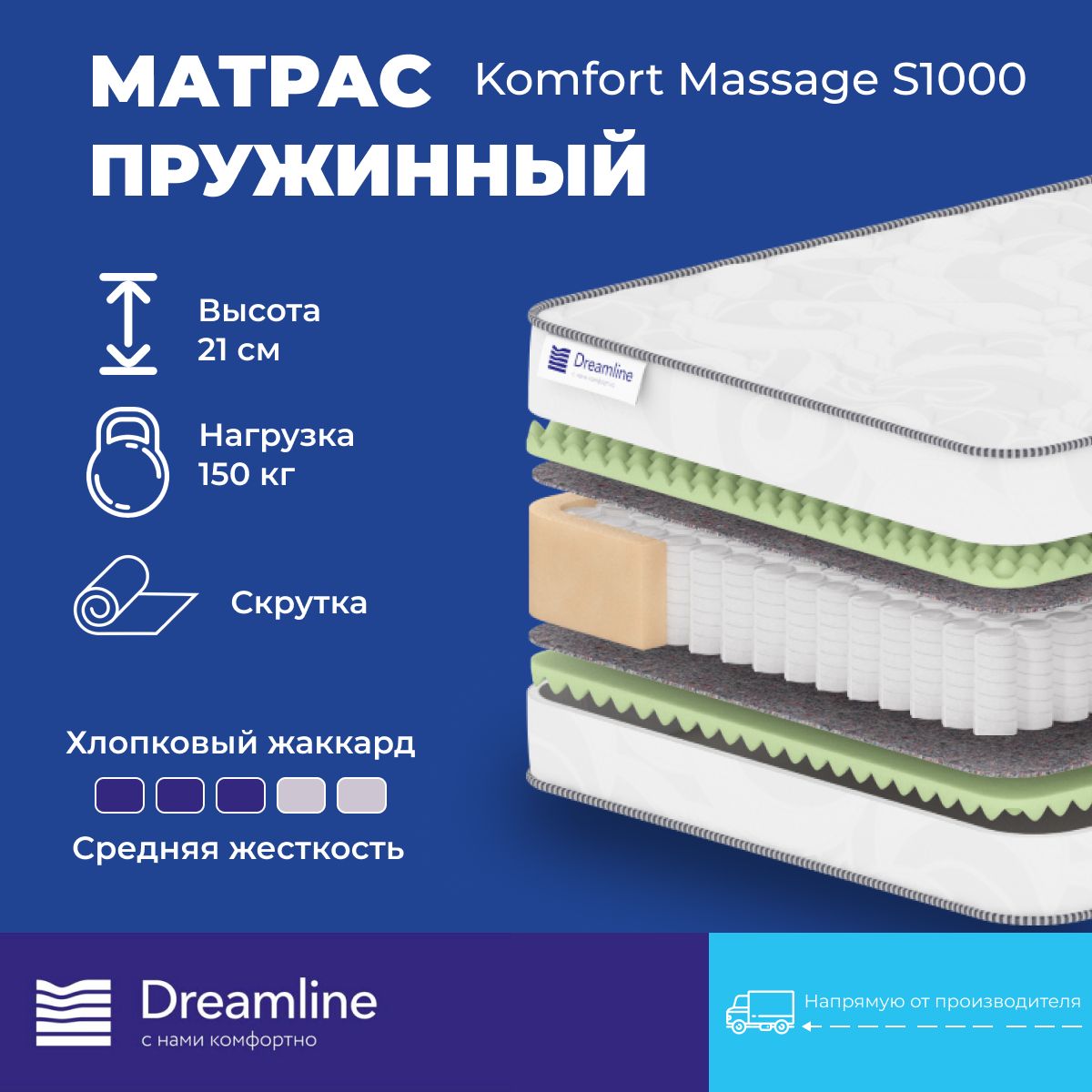 Матрас Dreamline Komfort Massage S1000 150x200 см, Белый, Komfort Massage S1000
Матрас Dreamline Komfort Massage S1000 150x200 см, Белый, Komfort Massage S1000