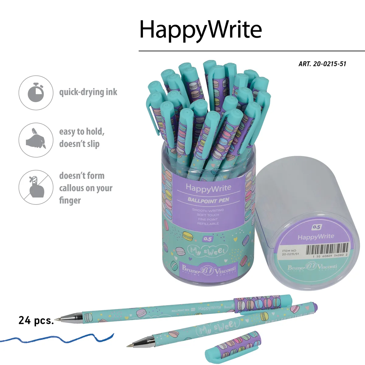 Набор ручек Bruno Visconti HappyWrite Разноцветные макаруны, 24 шт., синяя, 0.5 мм, HappyWrite "РАЗНОЦВЕТНЫЕ МАКАРУНЫ", 24 штуки
Набор ручек Bruno Visconti HappyWrite Разноцветные макаруны, 24 шт., синяя, 0.5 мм, HappyWrite "РАЗНОЦВЕТНЫЕ МАКАРУНЫ", 24 штуки