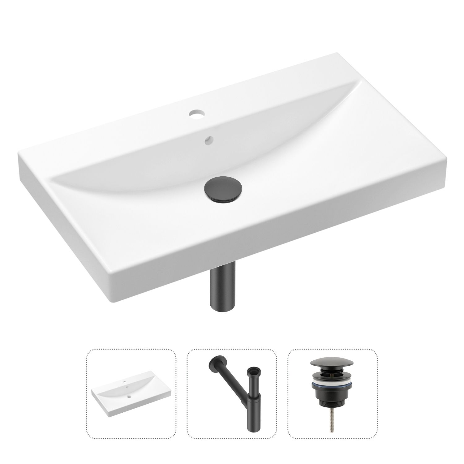 фото Комплект 3 в 1 lavinia boho bathroom sink 21520633: раковина 80 см, сифон, донный клапан