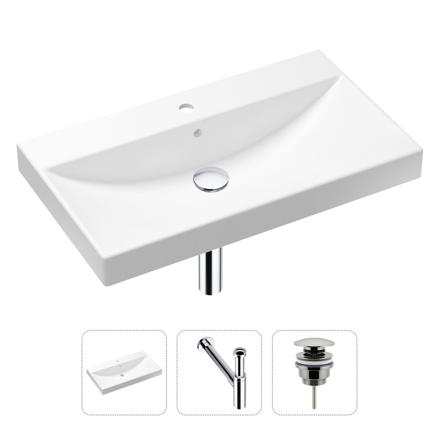 фото Комплект 3 в 1 lavinia boho bathroom sink 21520631: раковина 80 см, сифон, донный клапан