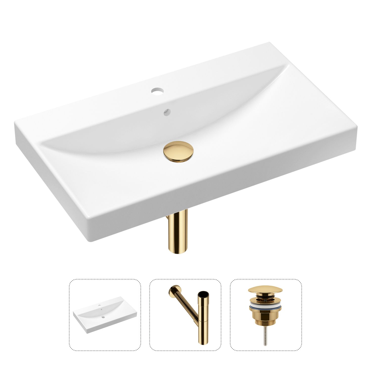 фото Комплект 3 в 1 lavinia boho bathroom sink 21520625: раковина 80 см, сифон, донный клапан