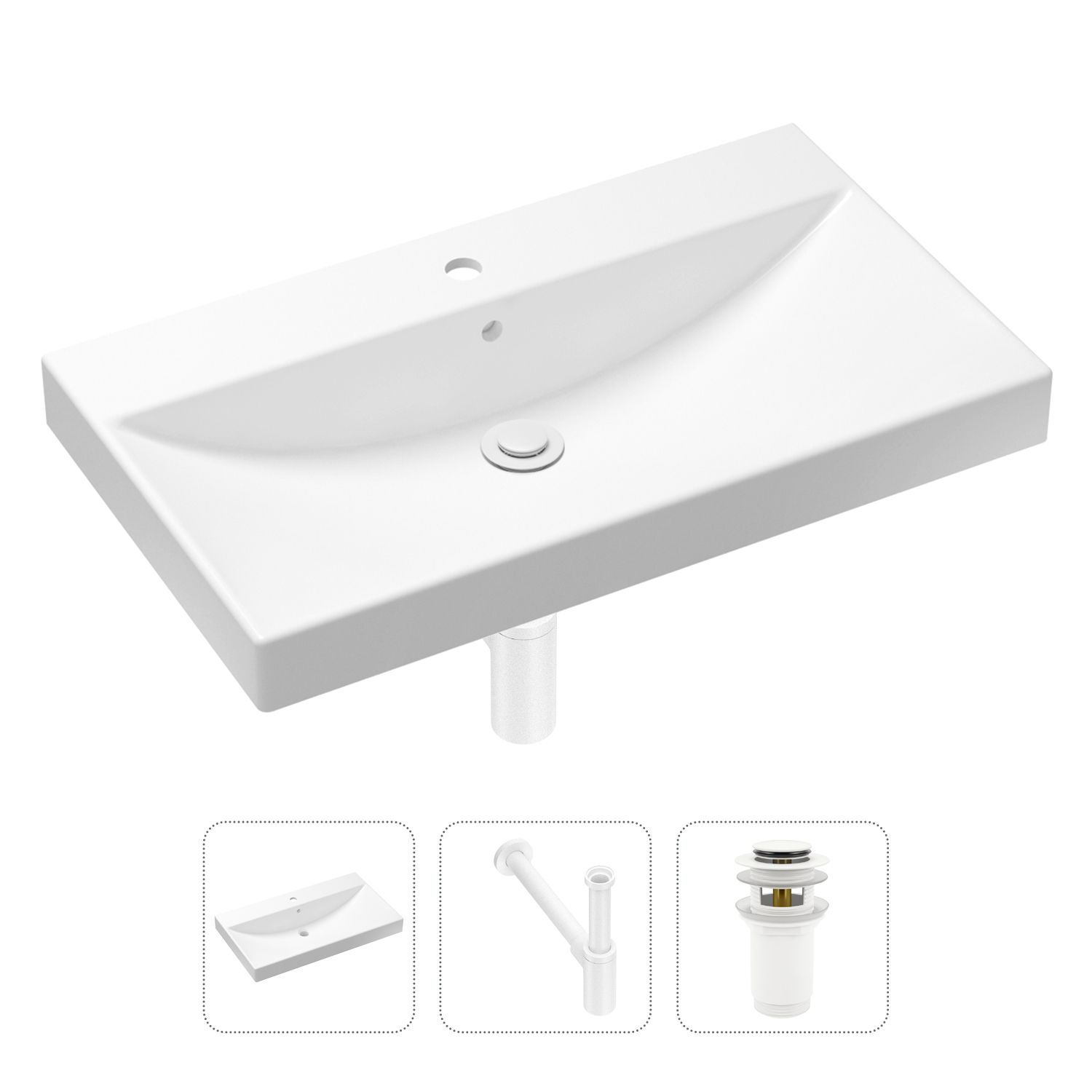 фото Комплект 3 в 1 lavinia boho bathroom sink 21520608: раковина 80 см, сифон, донный клапан