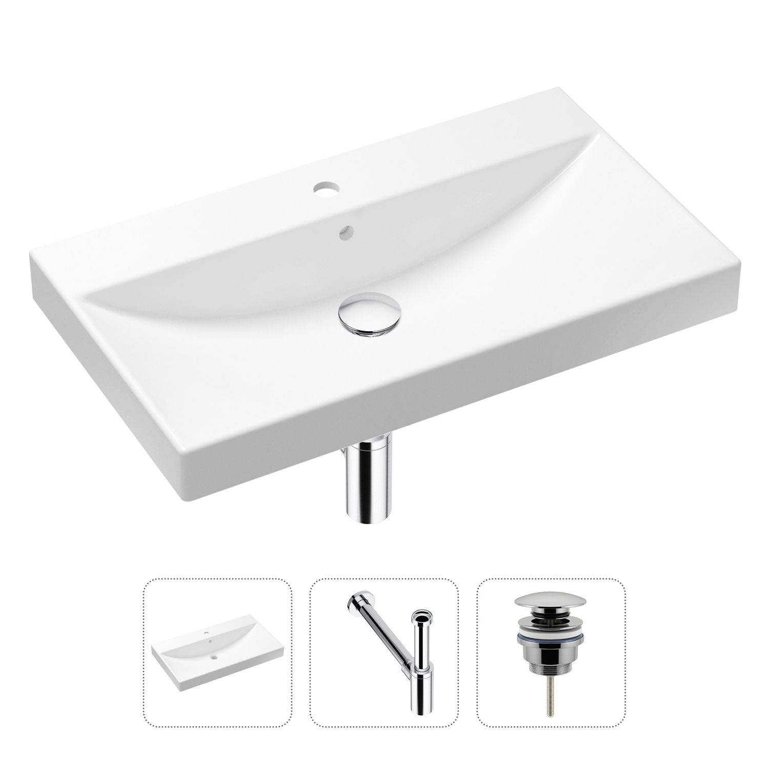 фото Комплект 3 в 1 lavinia boho bathroom sink 21520601: раковина 80 см, сифон, донный клапан