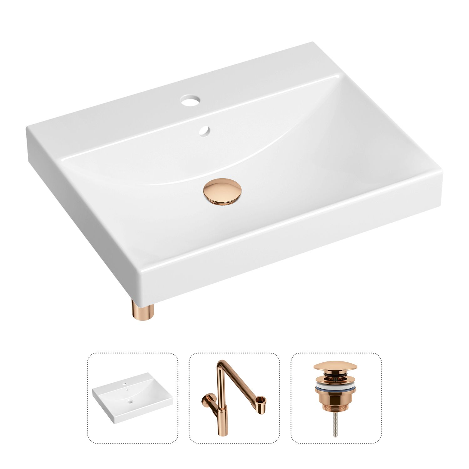 фото Комплект 3 в 1 lavinia boho bathroom sink 21520593: раковина 60 см, сифон, донный клапан