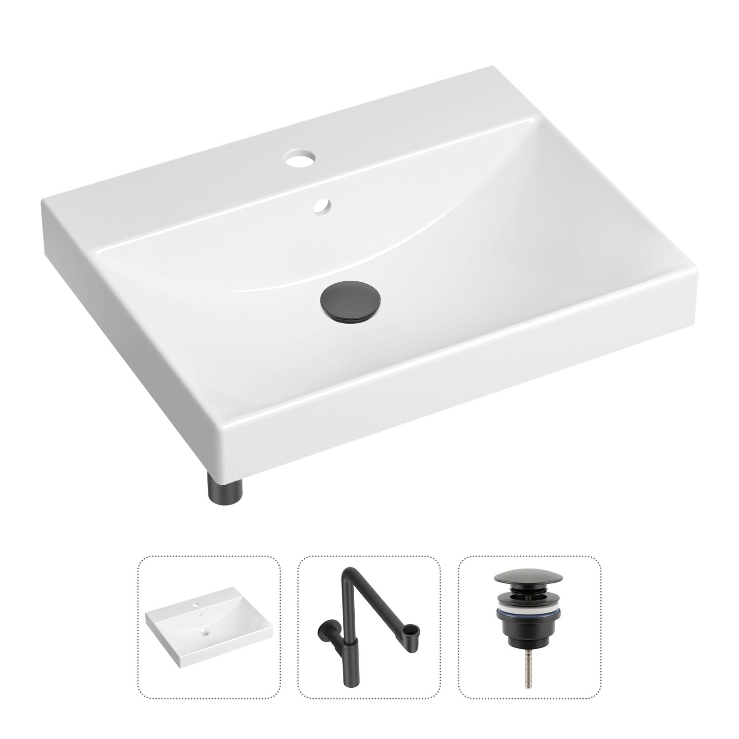 фото Комплект 3 в 1 lavinia boho bathroom sink 21520589: раковина 60 см, сифон, донный клапан