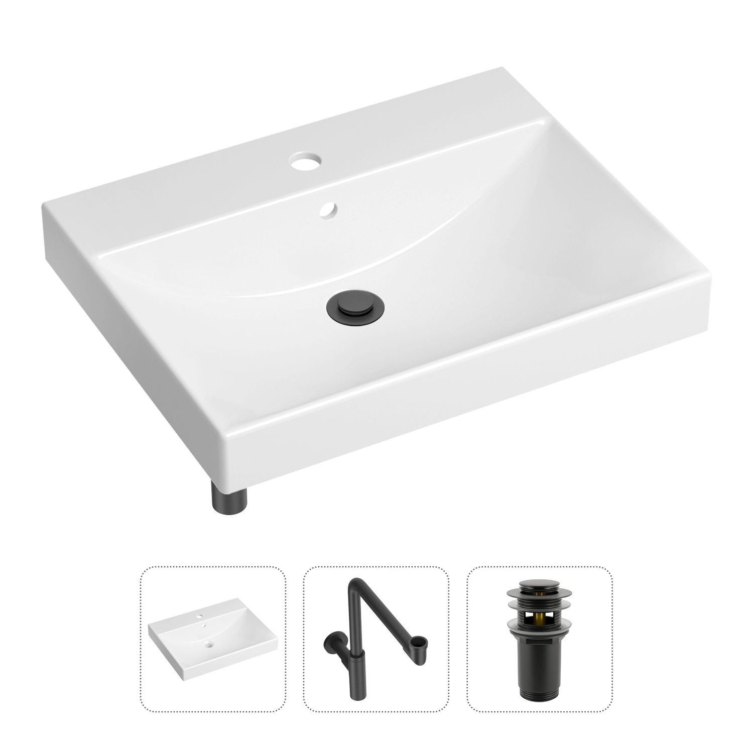 фото Комплект 3 в 1 lavinia boho bathroom sink 21520588: раковина 60 см, сифон, донный клапан