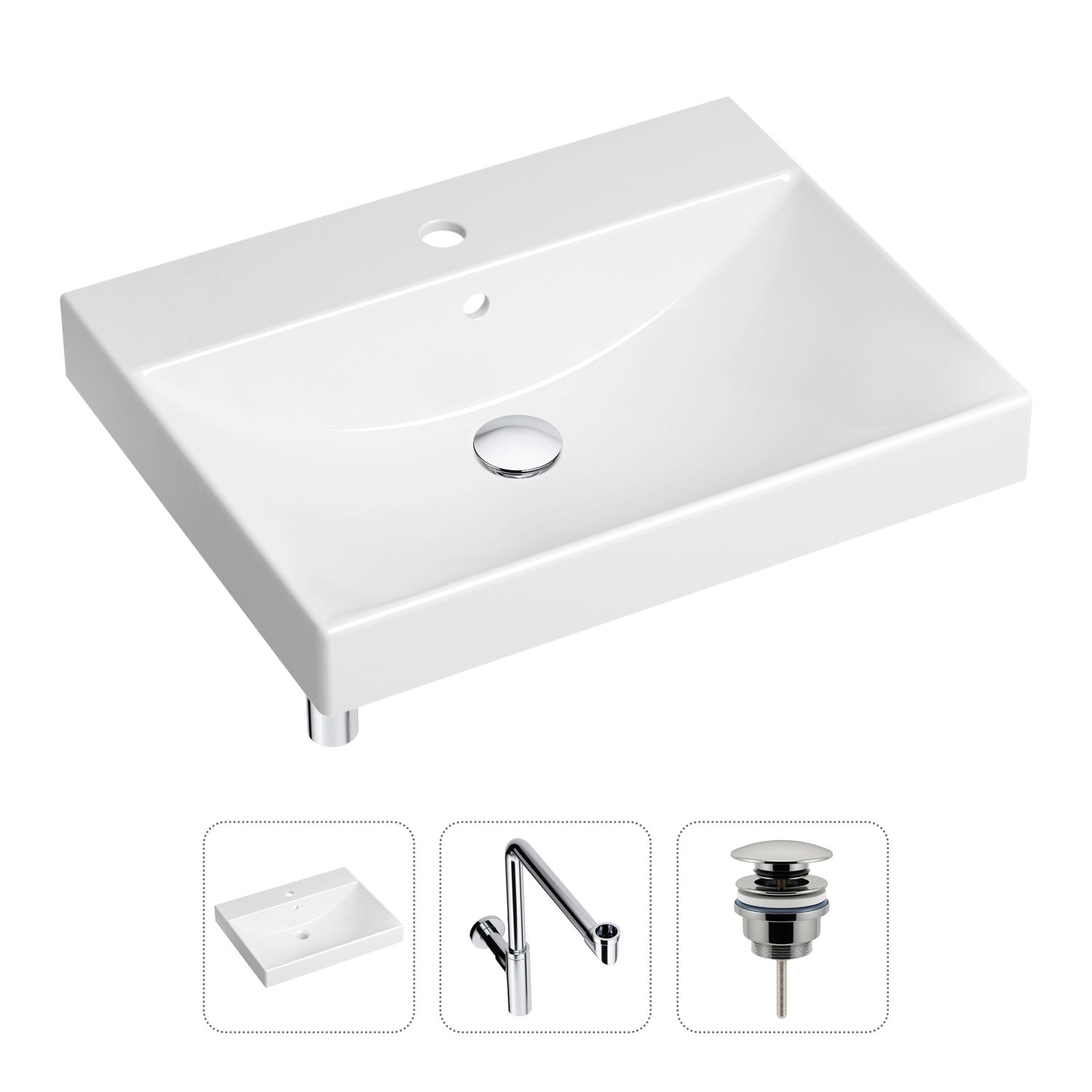 фото Комплект 3 в 1 lavinia boho bathroom sink 21520587: раковина 60 см, сифон, донный клапан