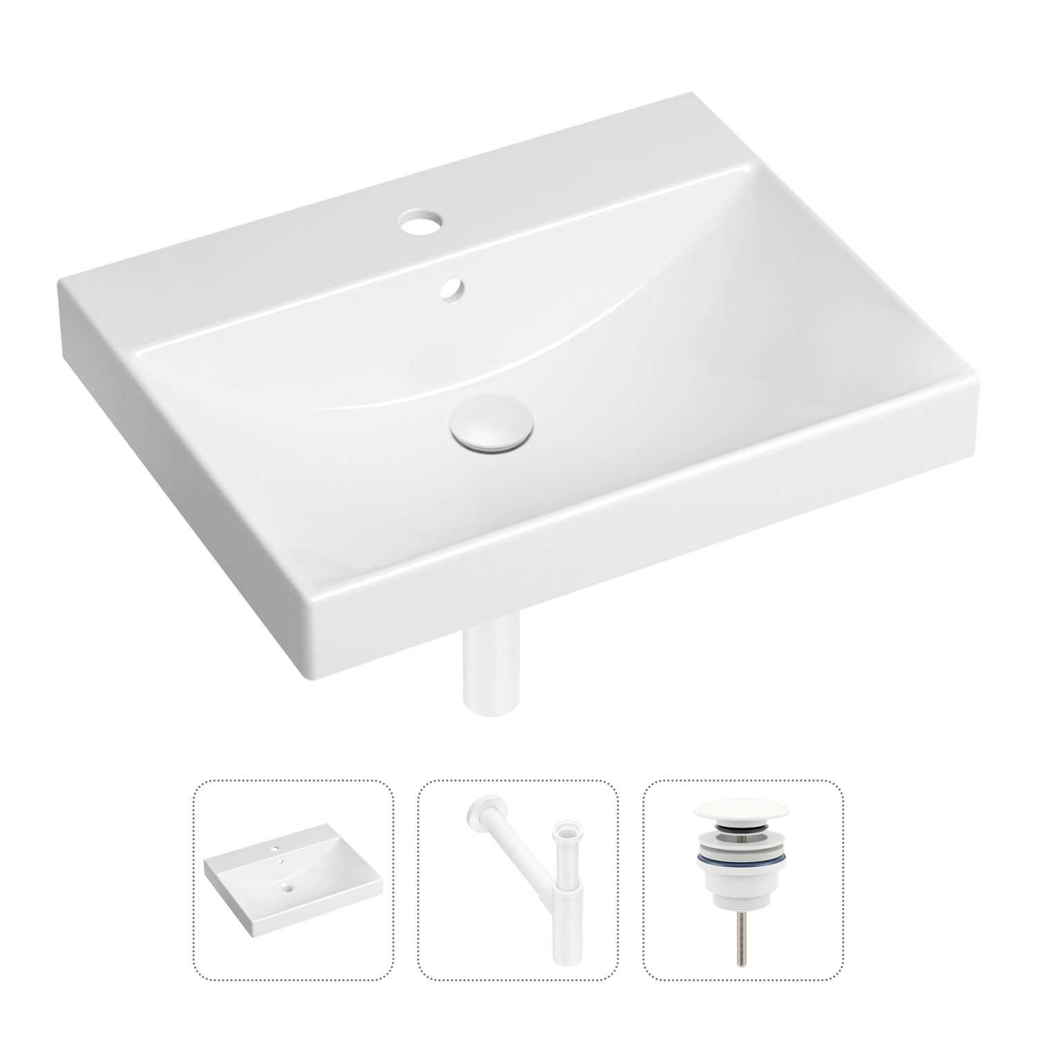 фото Комплект 3 в 1 lavinia boho bathroom sink 21520585: раковина 60 см, сифон, донный клапан