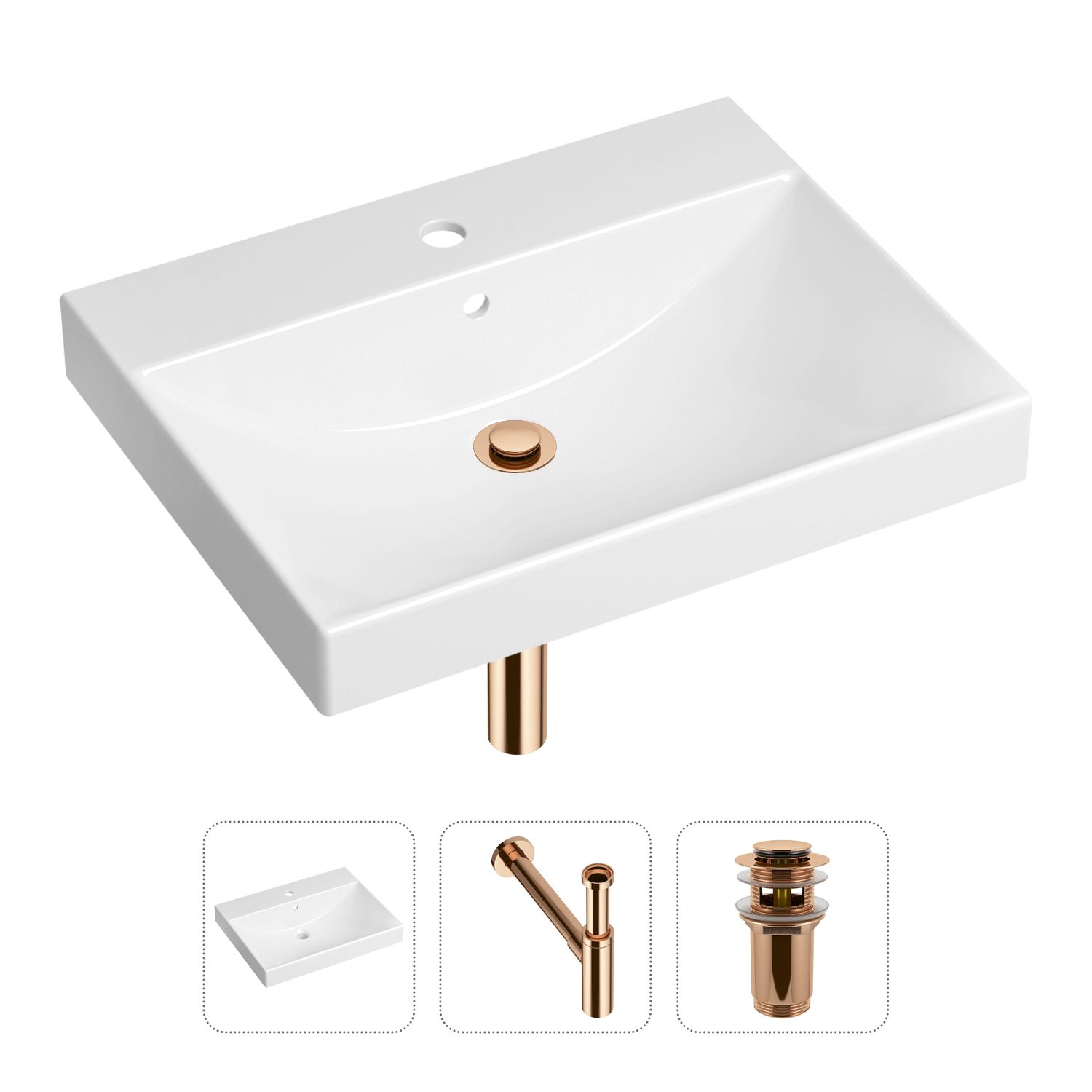 фото Комплект 3 в 1 lavinia boho bathroom sink 21520582: раковина 60 см, сифон, донный клапан