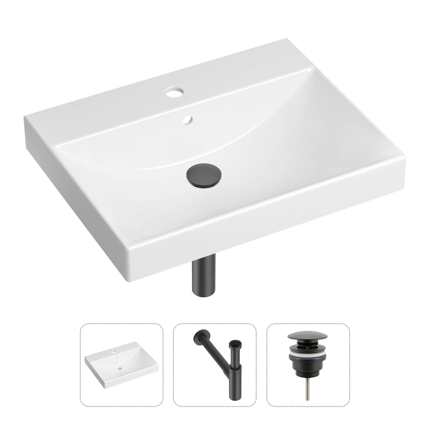 фото Комплект 3 в 1 lavinia boho bathroom sink 21520579: раковина 60 см, сифон, донный клапан