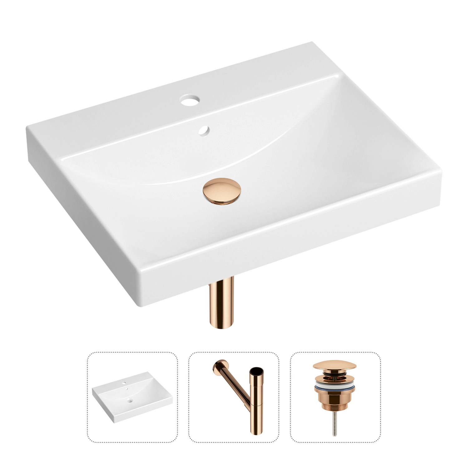 фото Комплект 3 в 1 lavinia boho bathroom sink 21520573: раковина 60 см, сифон, донный клапан