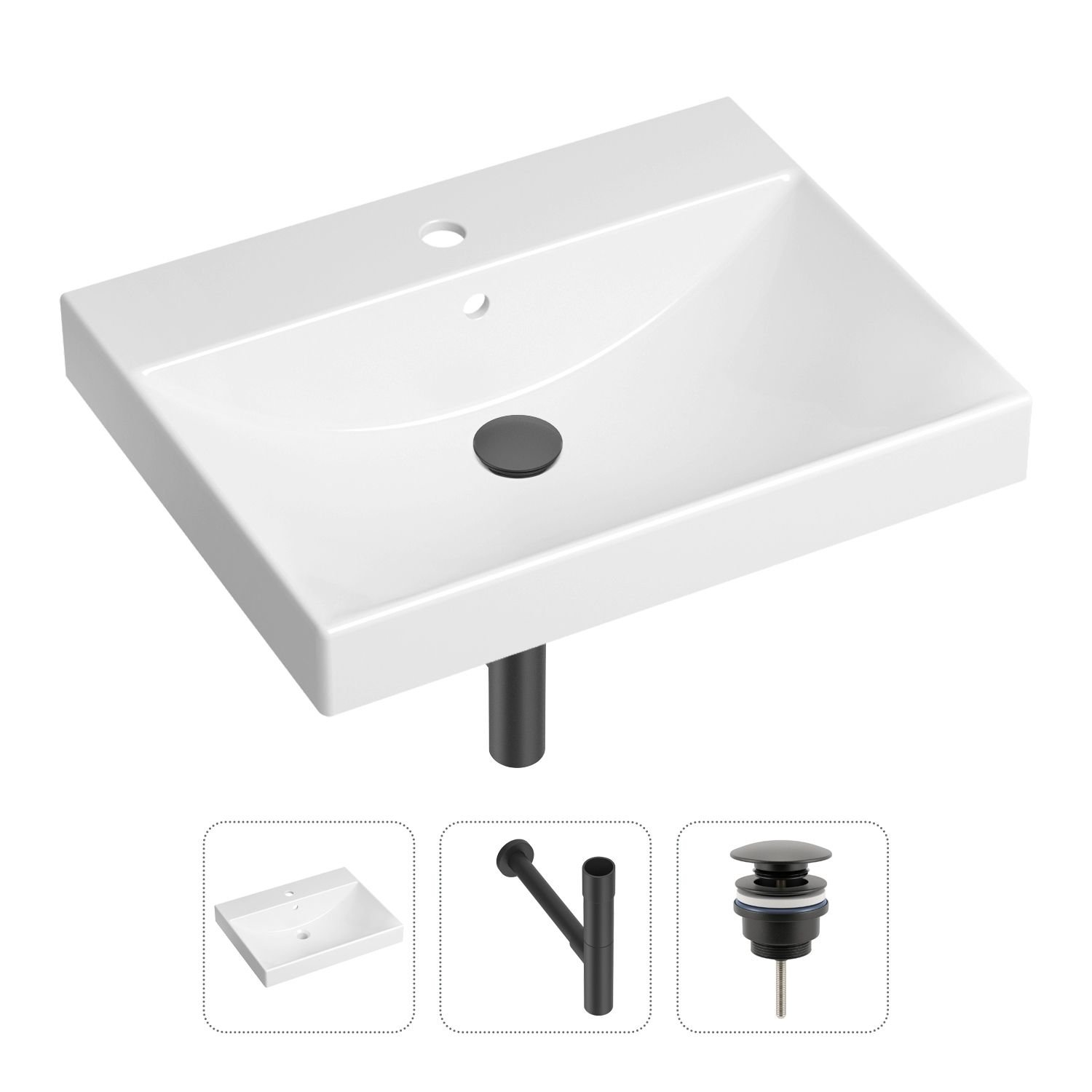 фото Комплект 3 в 1 lavinia boho bathroom sink 21520569: раковина 60 см, сифон, донный клапан