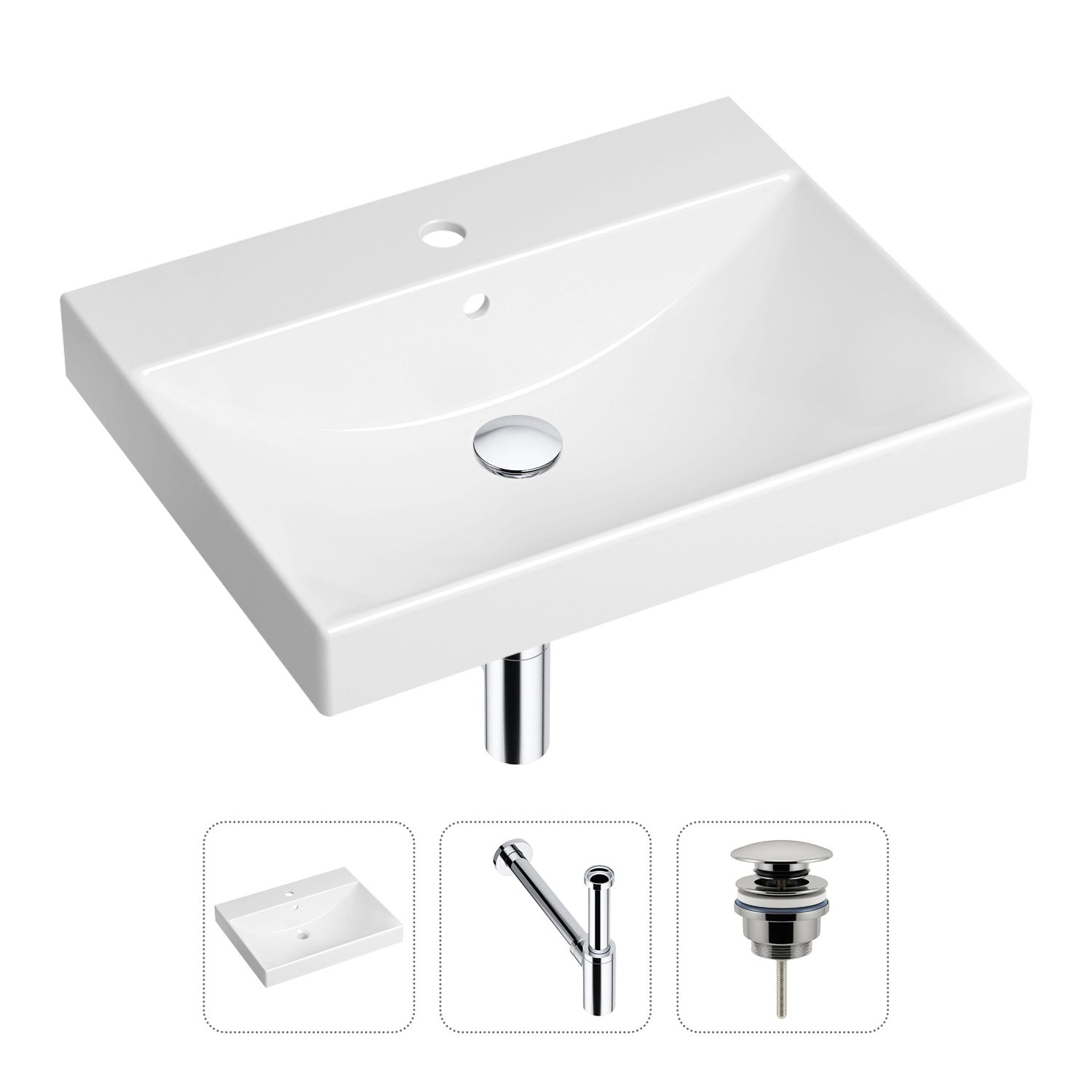 фото Комплект 3 в 1 lavinia boho bathroom sink 21520547: раковина 60 см, сифон, донный клапан