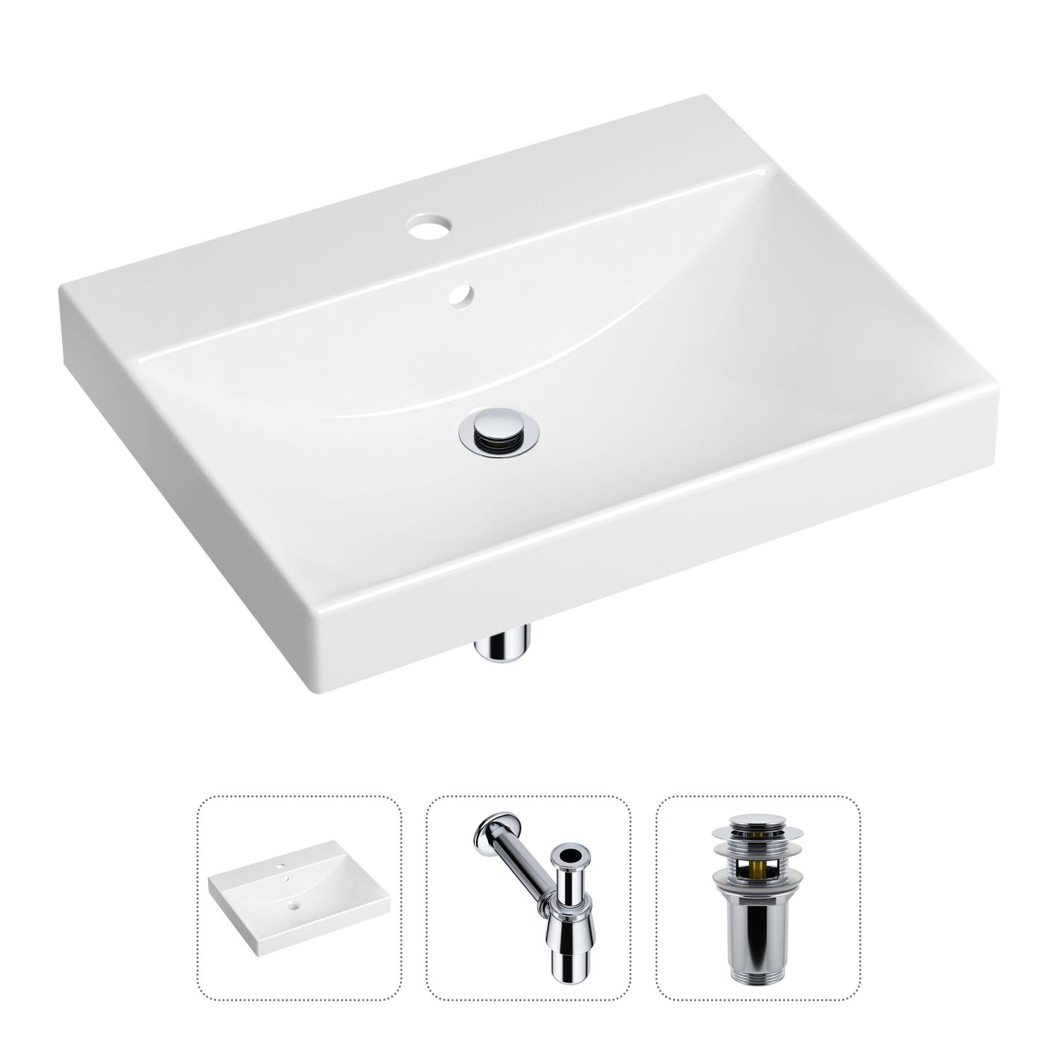 фото Комплект 3 в 1 lavinia boho bathroom sink 21520544: раковина 60 см, сифон, донный клапан