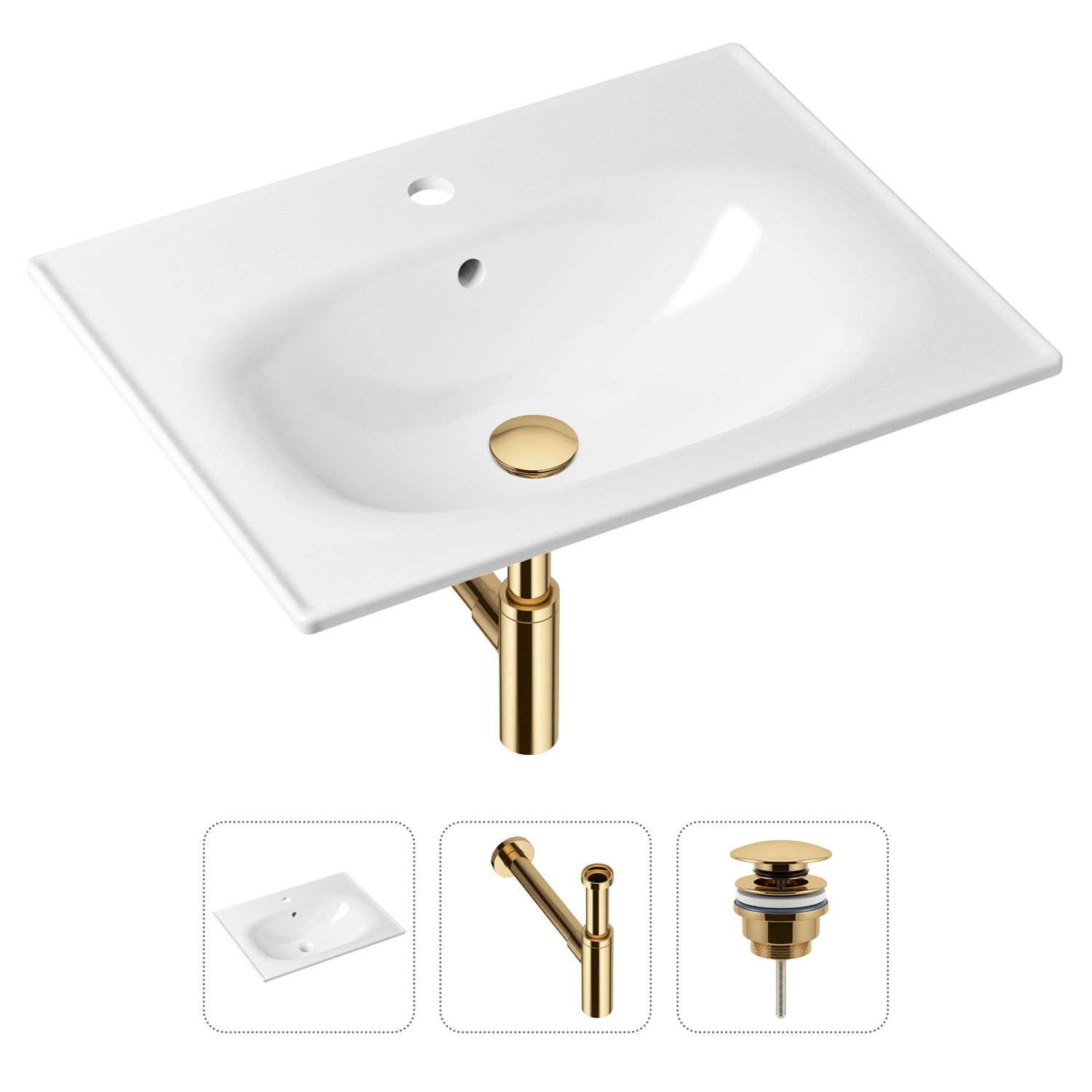 фото Комплект 3 в 1 lavinia boho bathroom sink 21520472: раковина 60 см, сифон, донный клапан
