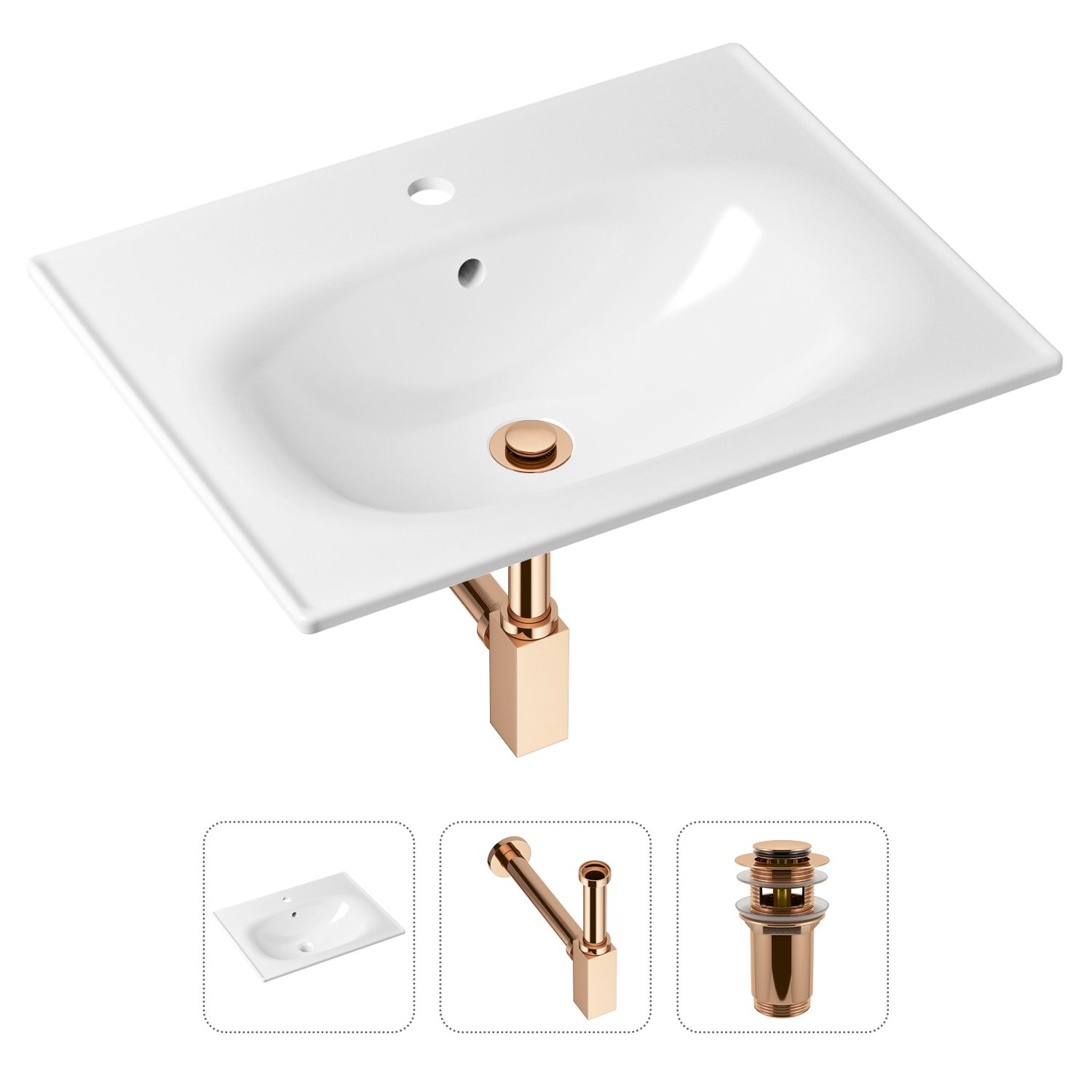 фото Комплект 3 в 1 lavinia boho bathroom sink 21520453: раковина 60 см, сифон, донный клапан