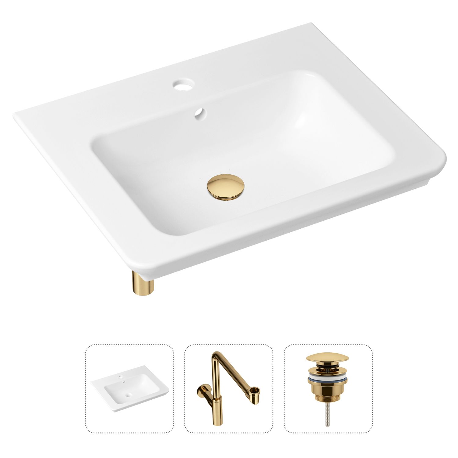 фото Комплект 3 в 1 lavinia boho bathroom sink 21520428: раковина 60 см, сифон, донный клапан