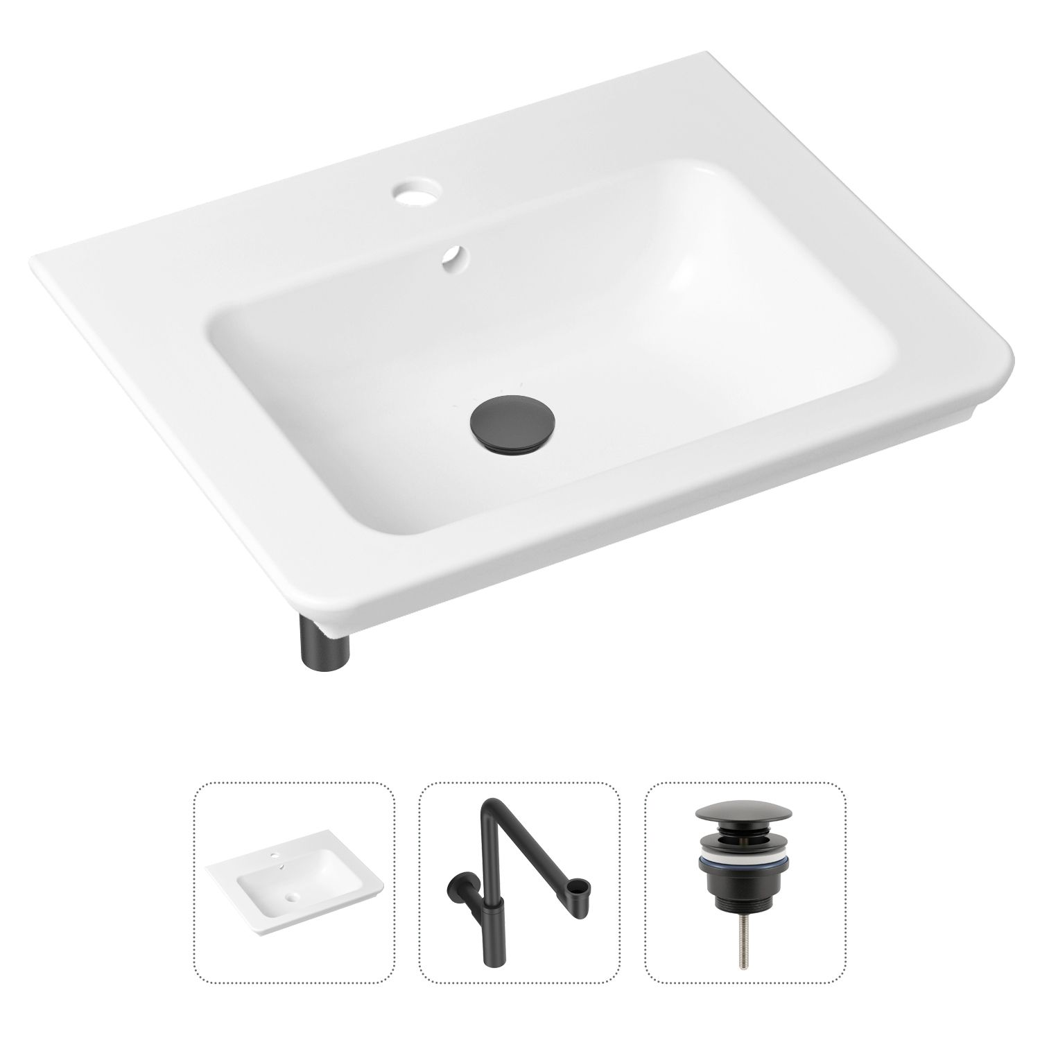 фото Комплект 3 в 1 lavinia boho bathroom sink 21520426: раковина 60 см, сифон, донный клапан