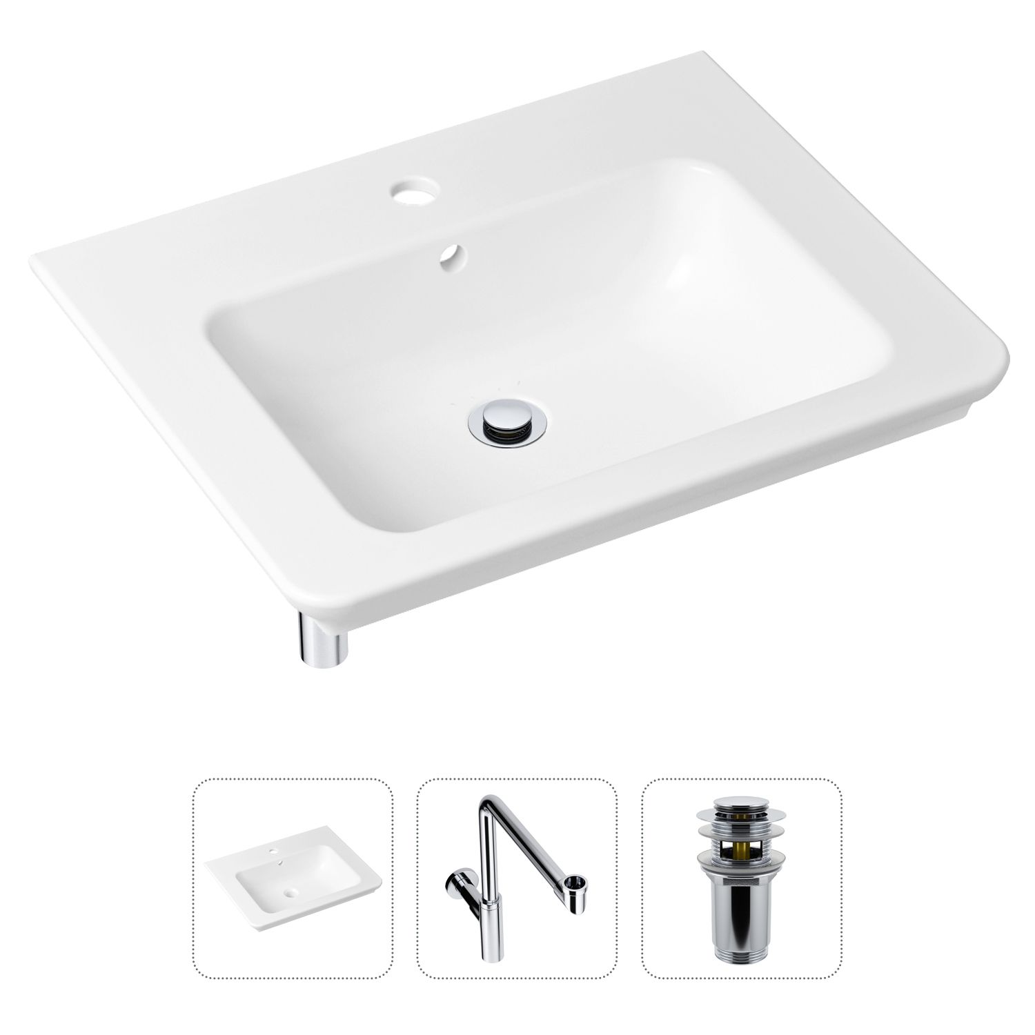 фото Комплект 3 в 1 lavinia boho bathroom sink 21520423: раковина 60 см, сифон, донный клапан