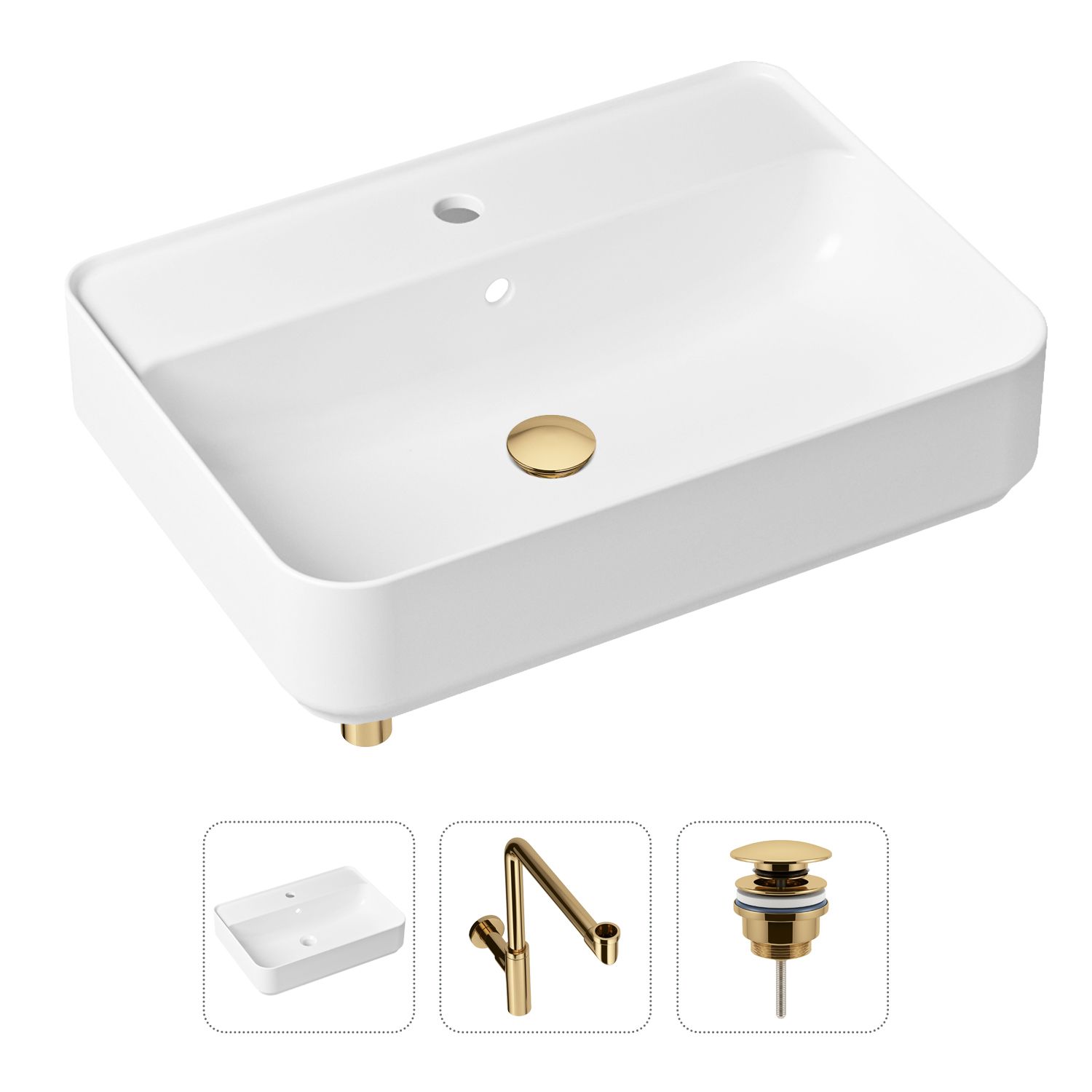 фото Комплект 3 в 1 lavinia boho bathroom sink 21520374: раковина 60 см, сифон, донный клапан