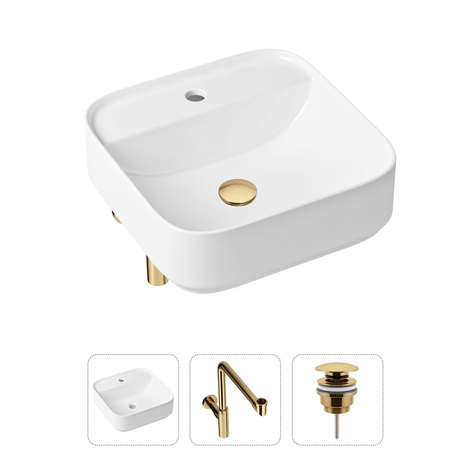 фото Комплект 3 в 1 lavinia boho bathroom sink 21520320: раковина 42 см, сифон, донный клапан
