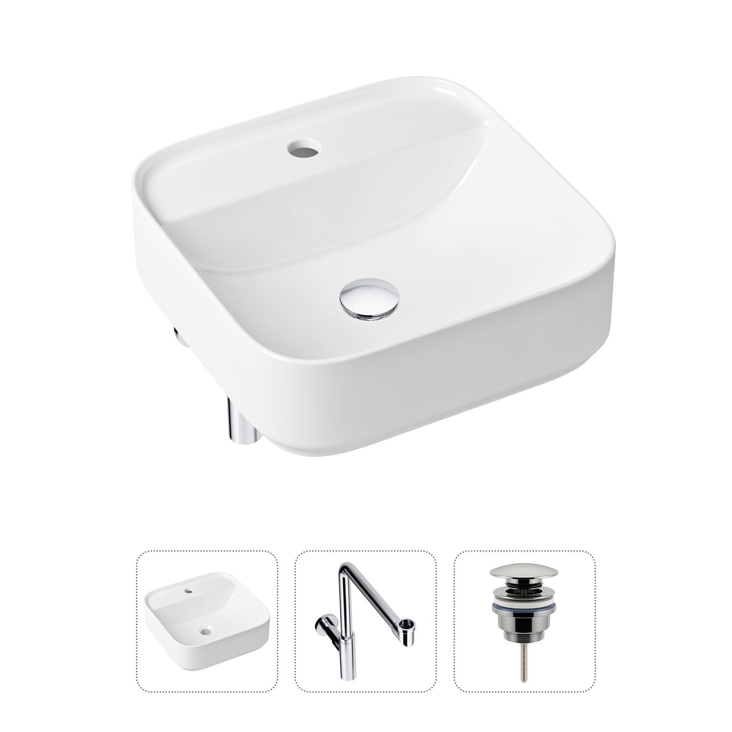 фото Комплект 3 в 1 lavinia boho bathroom sink 21520316: раковина 42 см, сифон, донный клапан