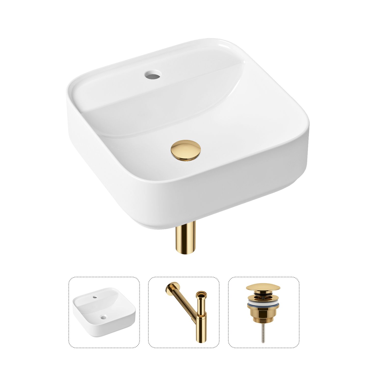 фото Комплект 3 в 1 lavinia boho bathroom sink 21520310: раковина 42 см, сифон, донный клапан