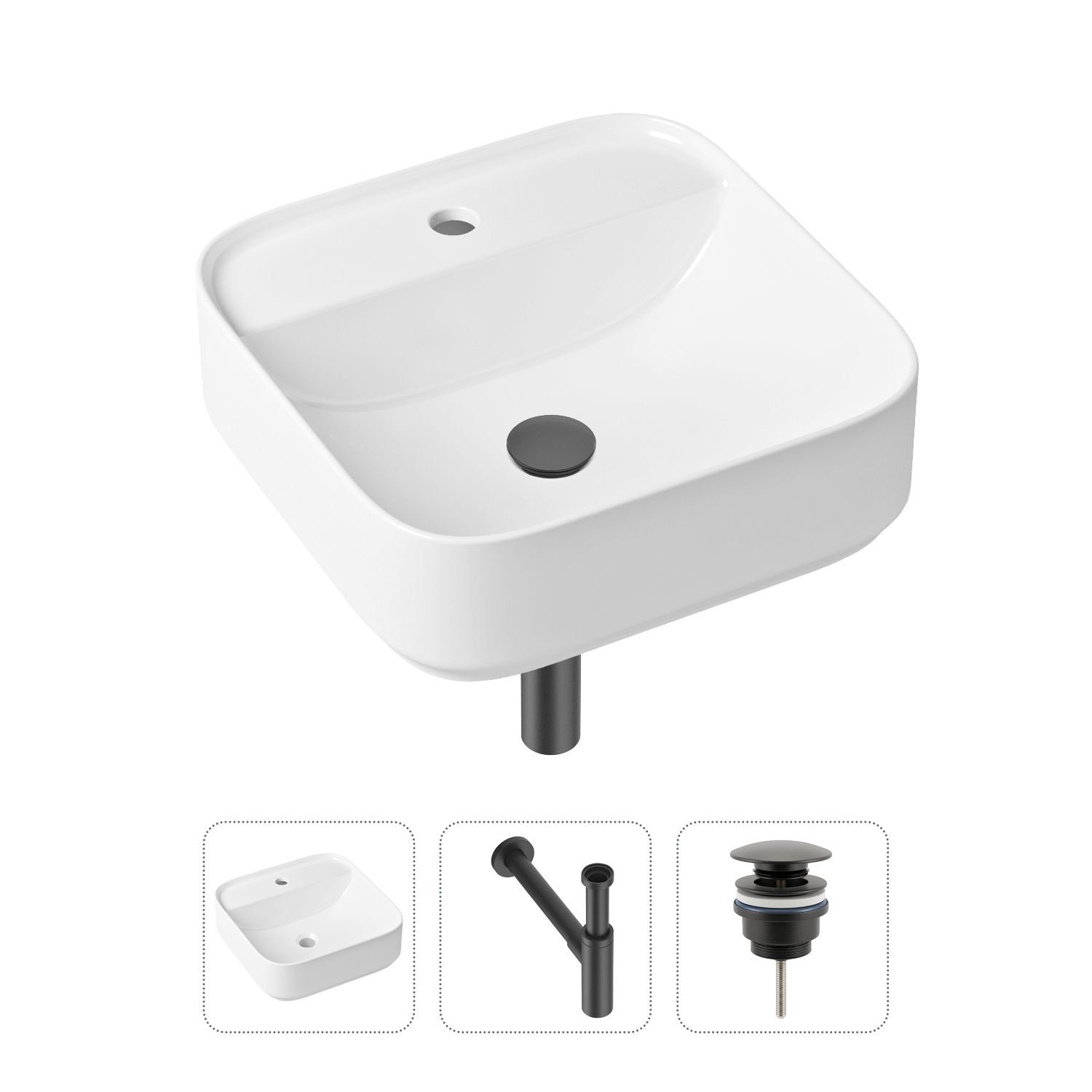 фото Комплект 3 в 1 lavinia boho bathroom sink 21520308: раковина 42 см, сифон, донный клапан