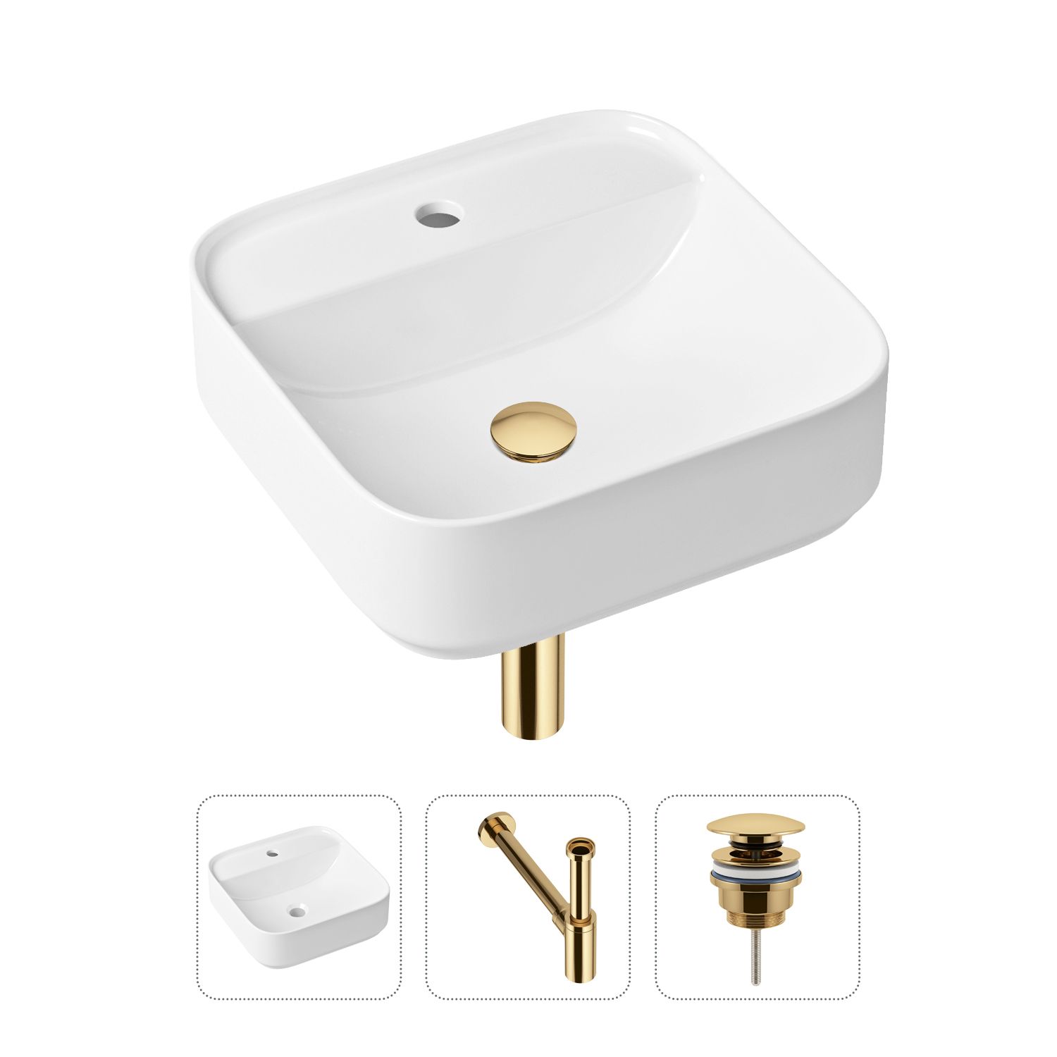 фото Комплект 3 в 1 lavinia boho bathroom sink 21520280: раковина 42 см, сифон, донный клапан