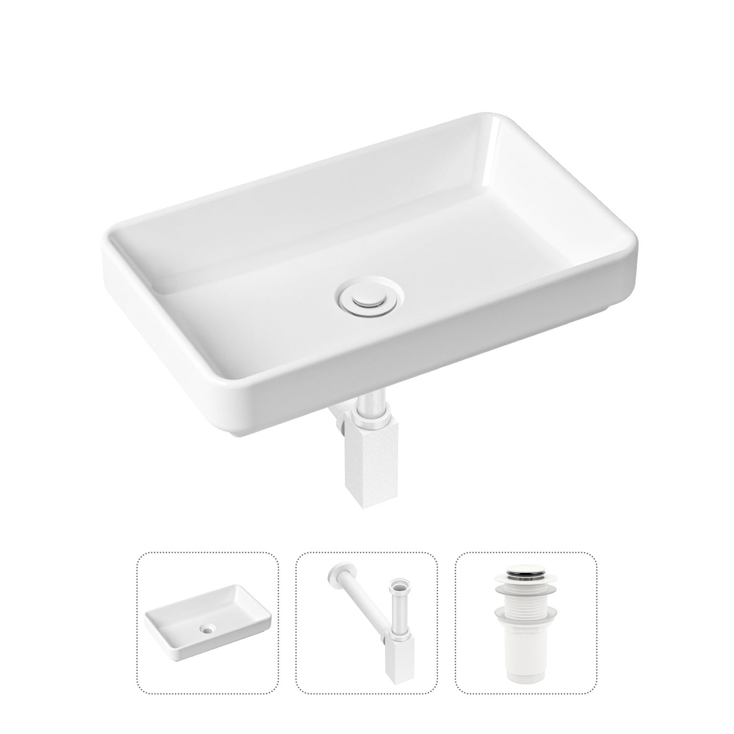 фото Комплект 3 в 1 lavinia boho bathroom sink 21520131: раковина 55 см, сифон, донный клапан