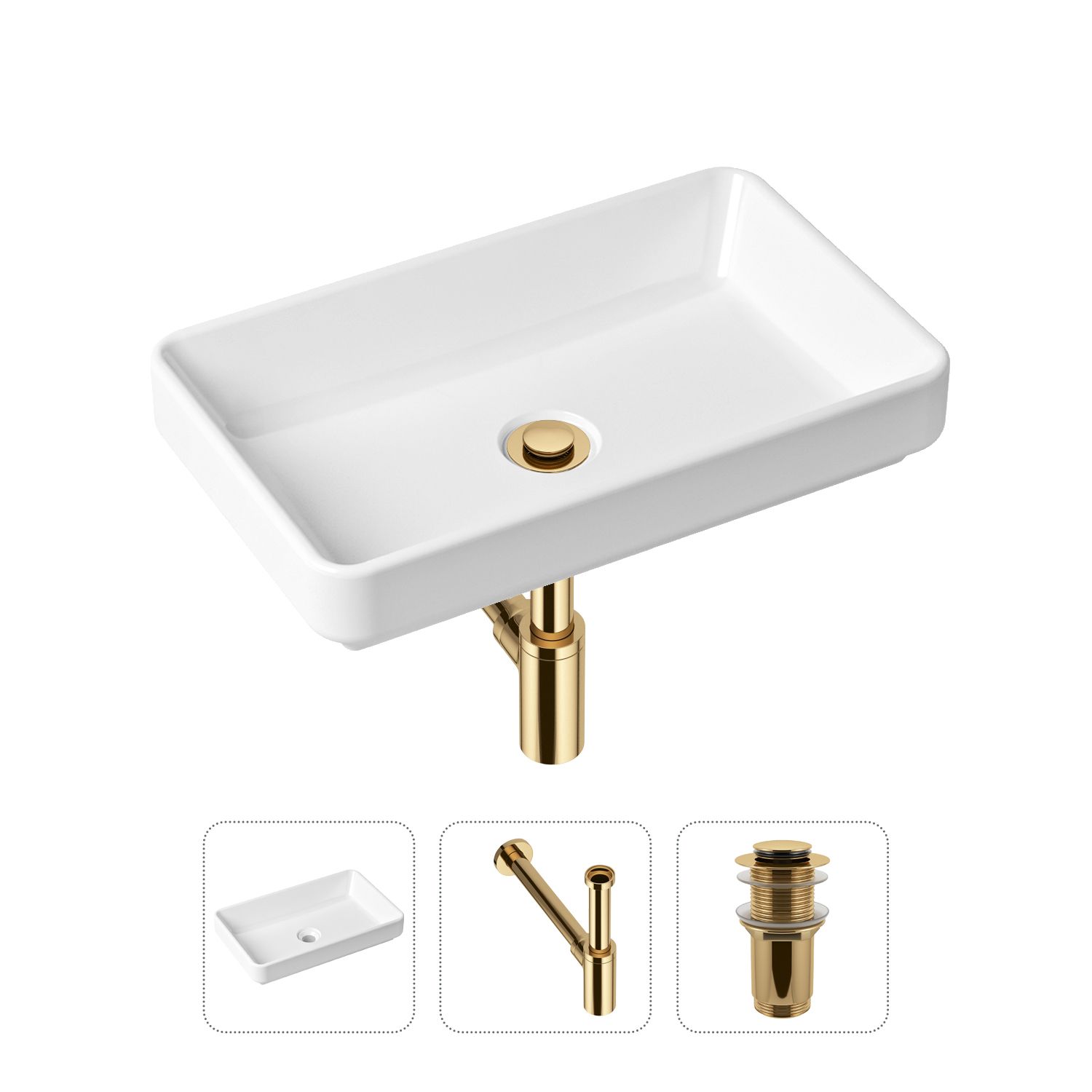 фото Комплект 3 в 1 lavinia boho bathroom sink 21520117: раковина 55 см, сифон, донный клапан