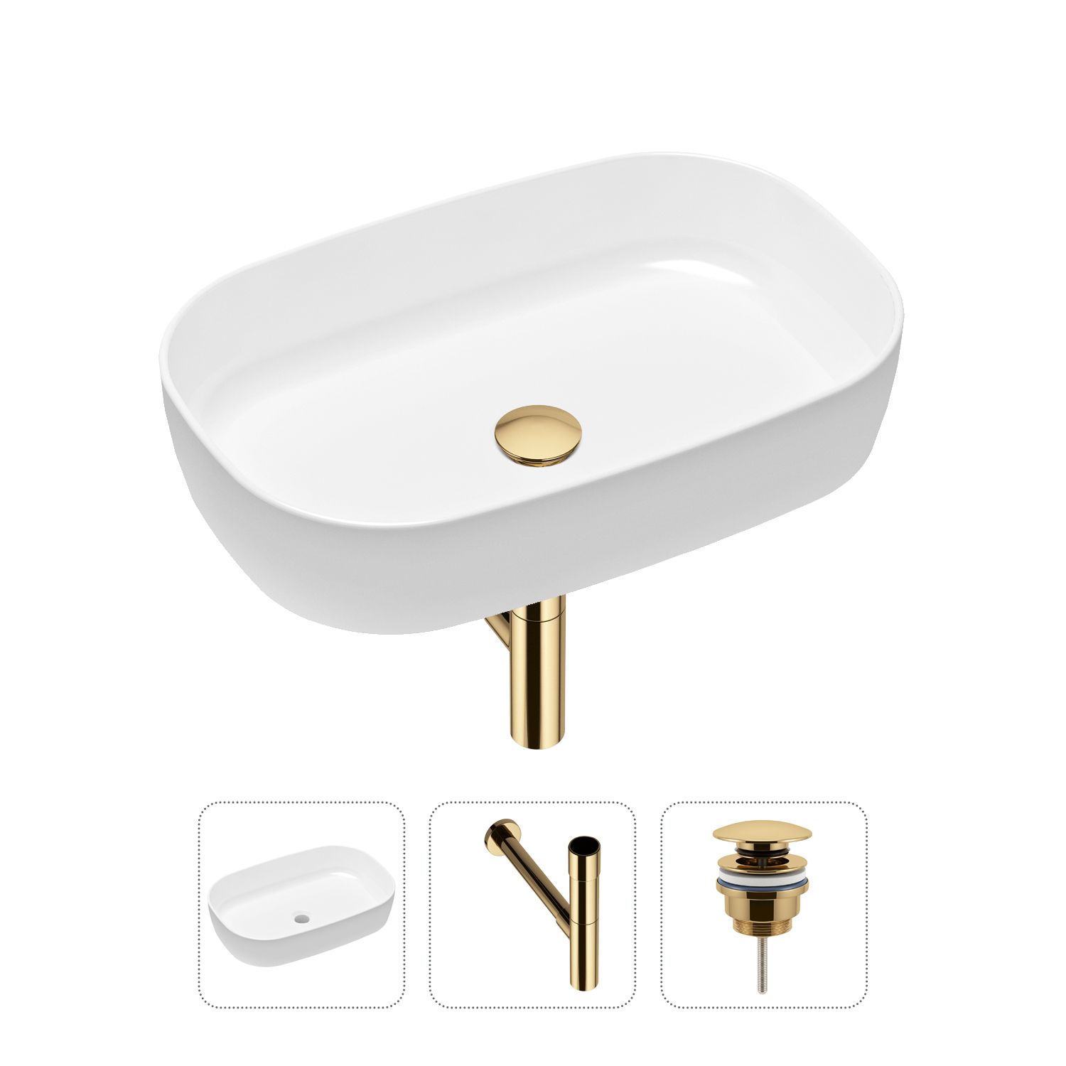 фото Комплект 3 в 1 lavinia boho bathroom sink 21520084: раковина 54 см, сифон, донный клапан