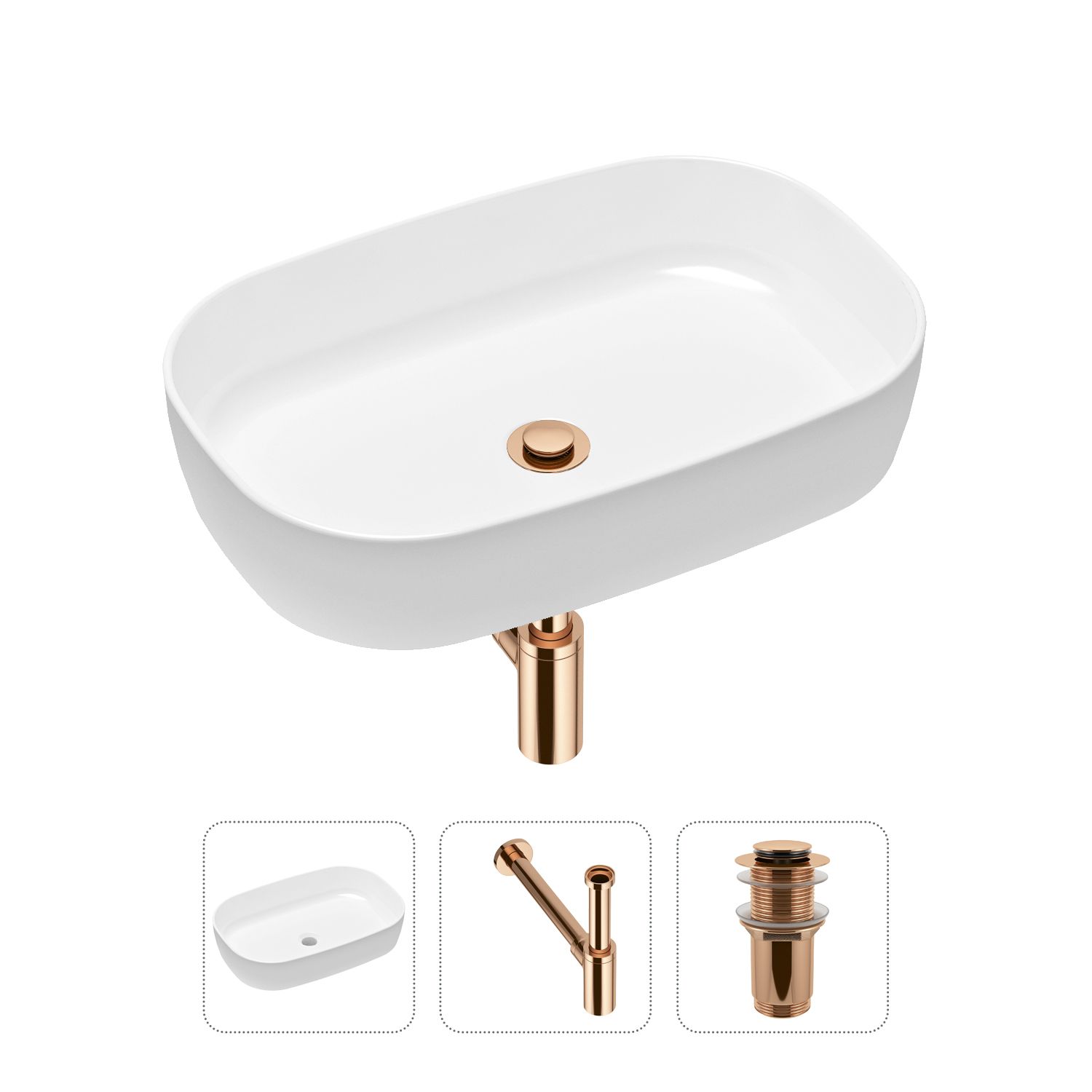 фото Комплект 3 в 1 lavinia boho bathroom sink 21520065: раковина 54 см, сифон, донный клапан